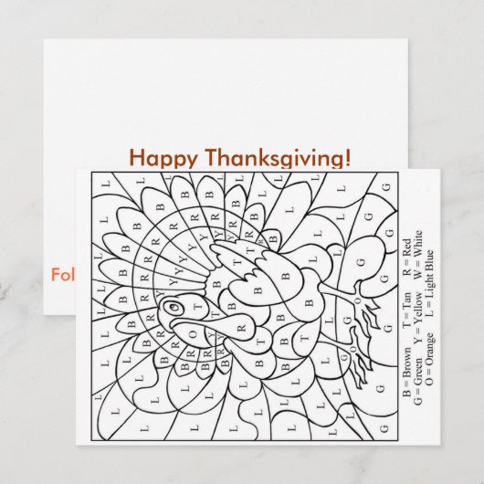 Thanksgiving kleur per letter feestdagenkaart (Voorkant / Achterkant)