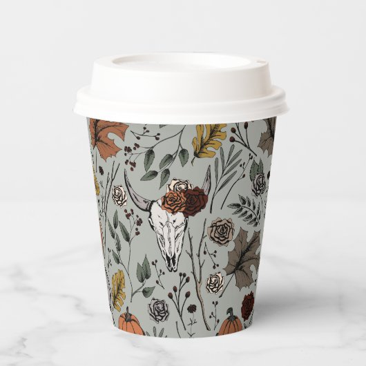 Thanksgiving Koe Schedel Herfst Oogst Papieren Bekers (Voorkant)