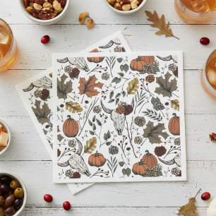 Thanksgiving Koe Schedel Herfst Oogst Servet