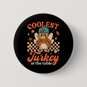 Thanksgiving Koelste Kalkoen Aan Tafel Jongens Kid Ronde Button 5,7 Cm