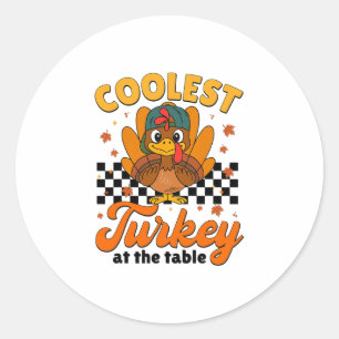 Thanksgiving Koelste Kalkoen Aan Tafel Jongens Kid Ronde Sticker