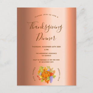 Thanksgiving - koperuitnodiging voor het diner briefkaart