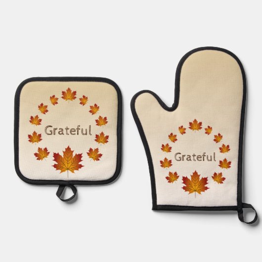 Thanksgiving Krans Dankbaar Eenvoudige Esdoorn Bla Ovenwant & Pannenlap Set (Voorkant)