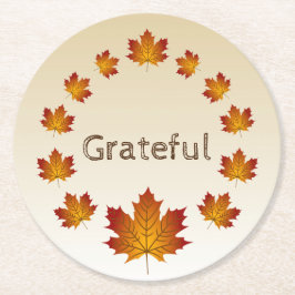 Thanksgiving Krans Dankbaar Eenvoudige Esdoorn Bla Ronde Kartonnen Onderzetter