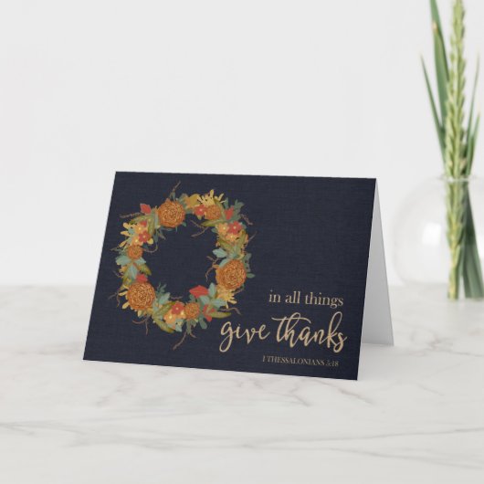 Thanksgiving krans Schrift geeft Bedankt Kaart (Voorkant)
