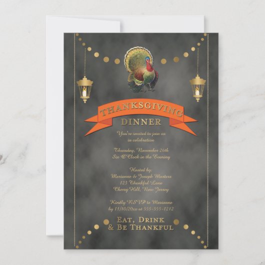 Thanksgiving kringloop van kalkbordlampions kaart (Voorkant)