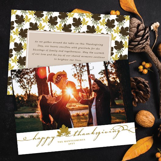 Thanksgiving laat elegante bloeiende script foto feestdagenkaart