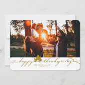 Thanksgiving laat elegante bloeiende script foto feestdagenkaart (Voorkant)