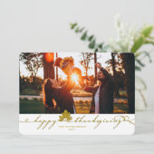 Thanksgiving laat elegante bloeiende script foto feestdagenkaart (Staand voorkant)