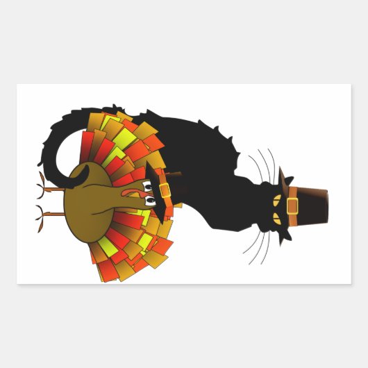 Thanksgiving le chat noir met turkije rechthoekige sticker (Voorkant)