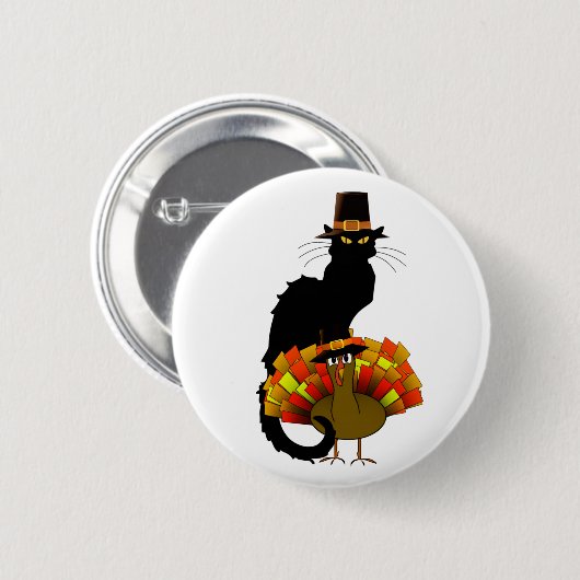 Thanksgiving le chat noir met turkije ronde button 5,7 cm (Voorkant /achterkant)