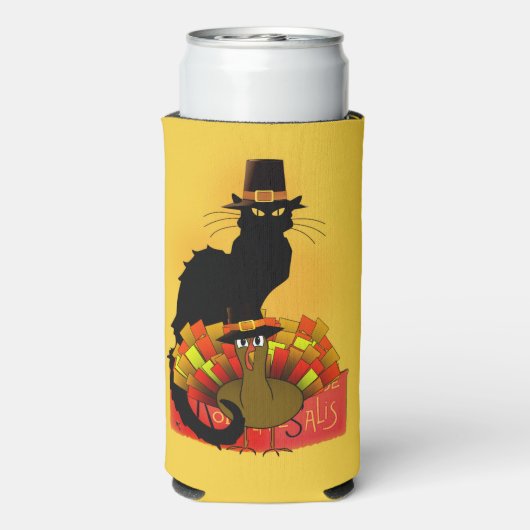 Thanksgiving Le Chat Noir met Turkije Seltzer Blikjeskoeler (Seltzer Achterkant)