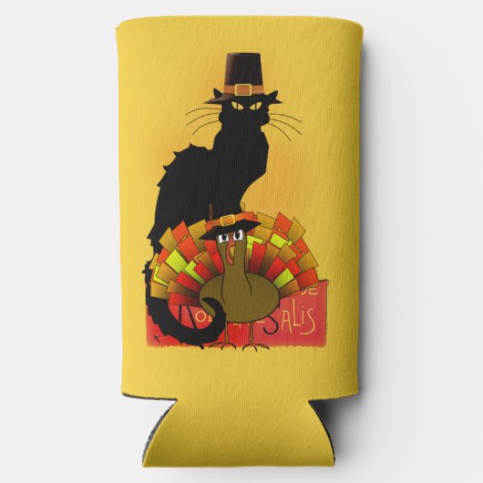 Thanksgiving Le Chat Noir met Turkije Seltzer Blikjeskoeler (Achterkant)