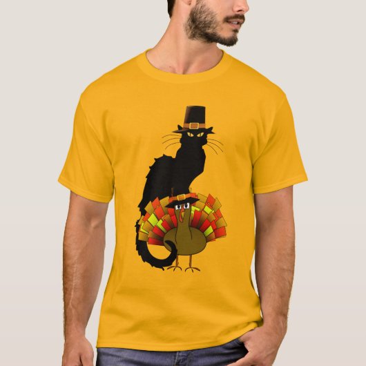 Thanksgiving Le Chat Noir met Turkije T-shirt (Voorkant)