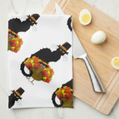 Thanksgiving le chat noir met turkije theedoek (Quarter Fold)