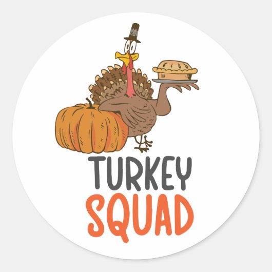 Thanksgiving Leuke Turkije Squad Ronde Sticker (Voorkant)