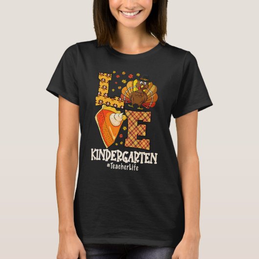 Thanksgiving Love Kindergarten Teacher Turkey Autu T-shirt (Voorkant)