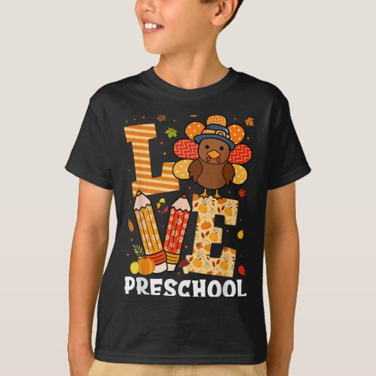 Thanksgiving Love Preschool Teacher Turkey Autumn  T-shirt (Voorkant)