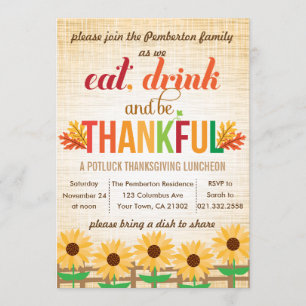 Thanksgiving Lunch Potluck eet Drink geeft Bedankt Kaart