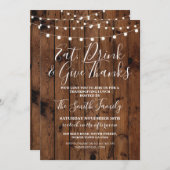 Thanksgiving Lunch Wood Rustic Lichten uitnodigen Kaart (Voorkant / Achterkant)