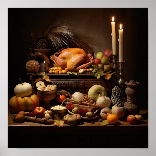 Thanksgiving Maaltijd op een tafel Poster (Voorkant)