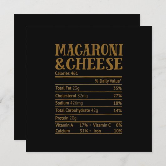 Thanksgiving Mac en Cheese Nutrition Facts 2020 Kaart (Voorkant / Achterkant)
