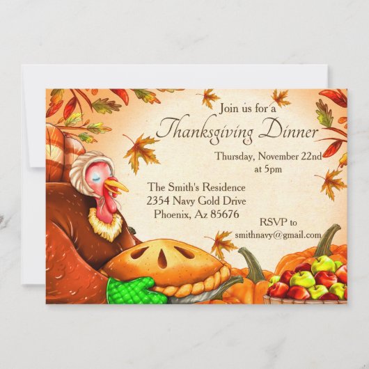 Thanksgiving Mal Dinner Turkey Pie Pumpkin Kaart (Voorkant)