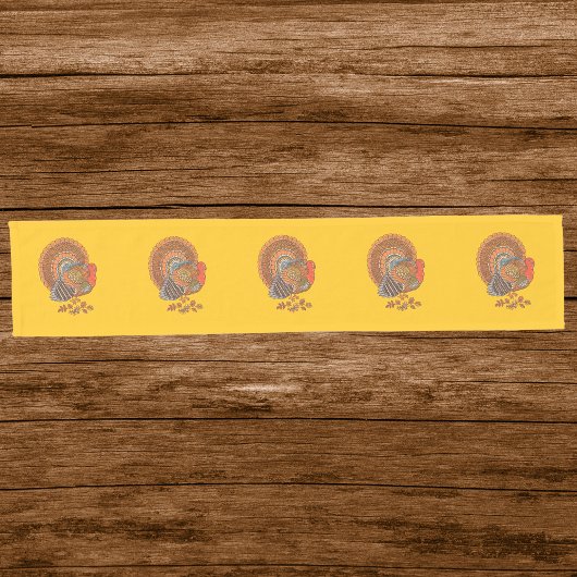 Thanksgiving Male Turkey Colourful Feathers Gold Korte Tafelloper