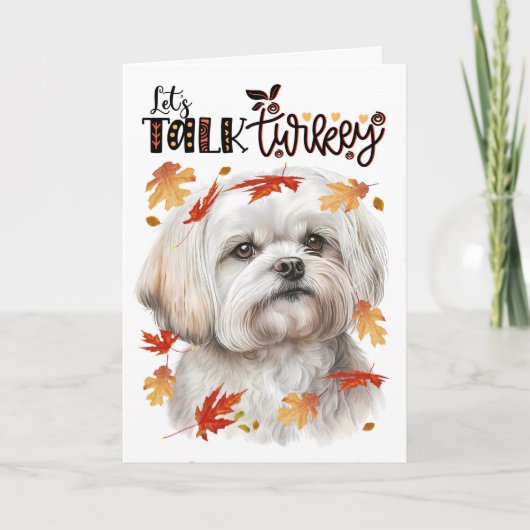 Thanksgiving Maltese hond laat praten Turkije Feestdagen Kaart (Voorkant)