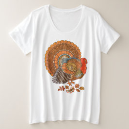 Thanksgiving Man Turkije Fanned Tail Herfstkleuren Grote Maat T-shirt