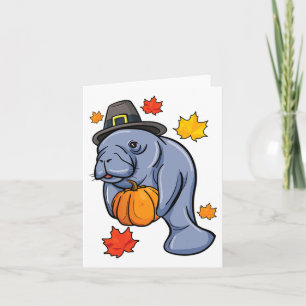 Thanksgiving Manatee Pilgrim Herfst Pumpkin Dugong Kaart