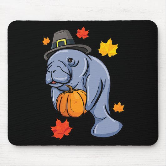 Thanksgiving Manatee Pilgrim Herfst Pumpkin Dugong Muismat (Voorkant)