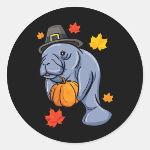 Thanksgiving Manatee Pilgrim Herfst Pumpkin Dugong Ronde Sticker