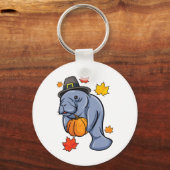 Thanksgiving Manatee Pilgrim Herfst Pumpkin Dugong Sleutelhanger (Voorkant)