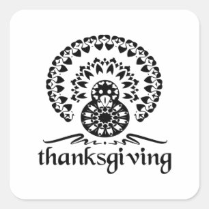 Thanksgiving Mandala Turkije Boho Folk Art Vierkante Sticker