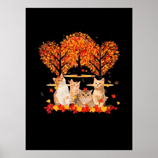 Thanksgiving Maple Cat Heart Shape Tree Leaf Poster (Voorkant)