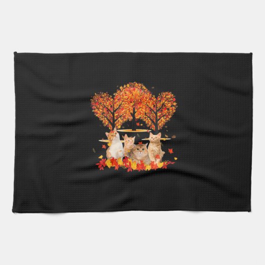 Thanksgiving Maple Cat Heart Shape Tree Leaf Theedoek (Horizontaal)