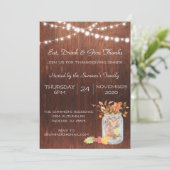 Thanksgiving Mason Jar Lights Wood Rustic Kaart (Staand voorkant)