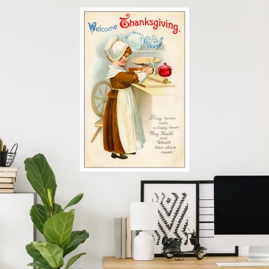 Thanksgiving meisje dat het Poster van Pie maakt (Thuiskantoor)