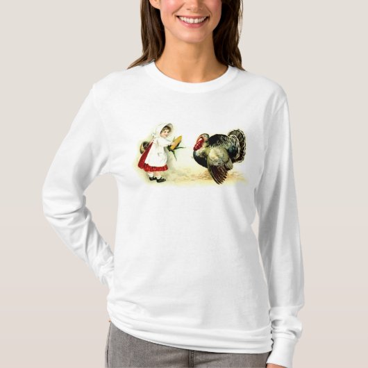  Thanksgiving meisje dat Turkije het Shirt geeft (Voorkant)