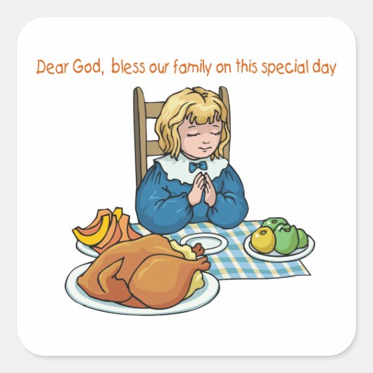 Thanksgiving meisje gezegde gebed vierkante sticker (Voorkant)