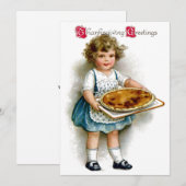  Thanksgiving meisje met taart Feestdagenkaart (Voorkant / Achterkant)