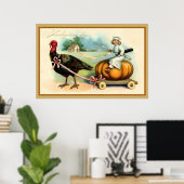 Thanksgiving Meisje, Pompoen, Turkije Kaart Poster (Thuiskantoor)