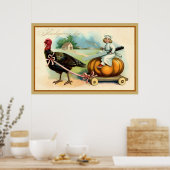 Thanksgiving Meisje, Pompoen, Turkije Kaart Poster (Keuken)