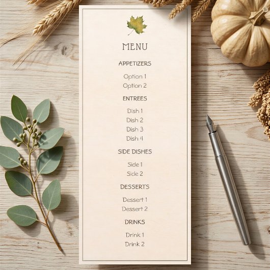 Thanksgiving Menu Card met groene espenblad