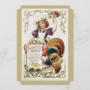  Thanksgiving Menu en meisjesuitnodigingen Kaart