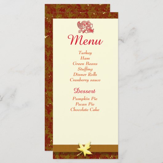 Thanksgiving Menu individuele kaarten (Voorkant / Achterkant)