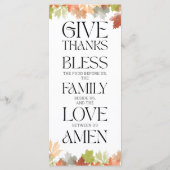 Thanksgiving Menu Kaart Herfstbladeren Tafeldecor (Achterkant)