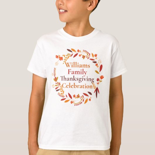 Thanksgiving met aangepaste gezinshereniging Kinde T-shirt (Voorkant)