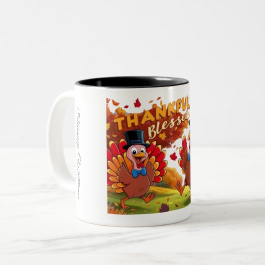 Thanksgiving met dankbaarheidscitaten tweekleurige koffiemok (Voorkant links)